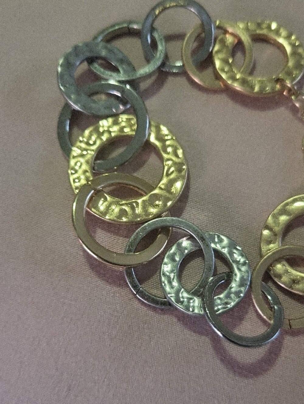 Style & Co. Two-Tone Hammered Circle Link Bracelet - Gold & Silver - Picture 3 of 6